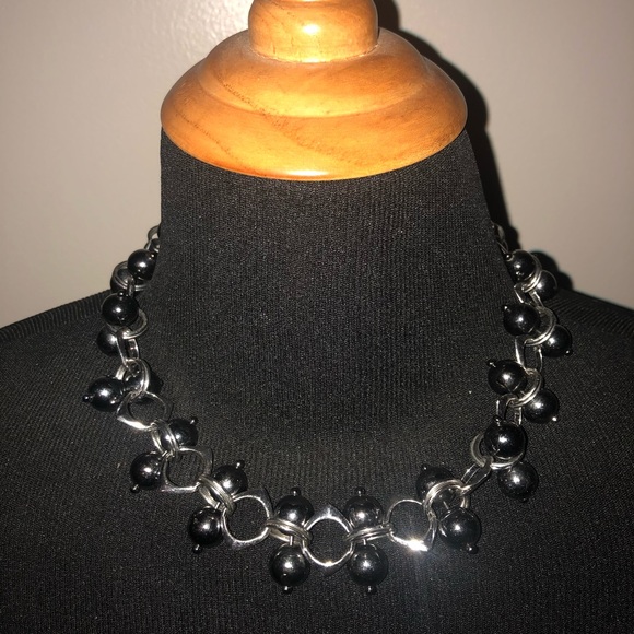 Mixed metal - black / silver collar necklace - Picture 1 of 3